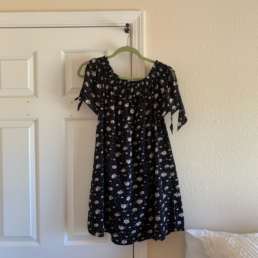 Ecru off the shoulder mini dress